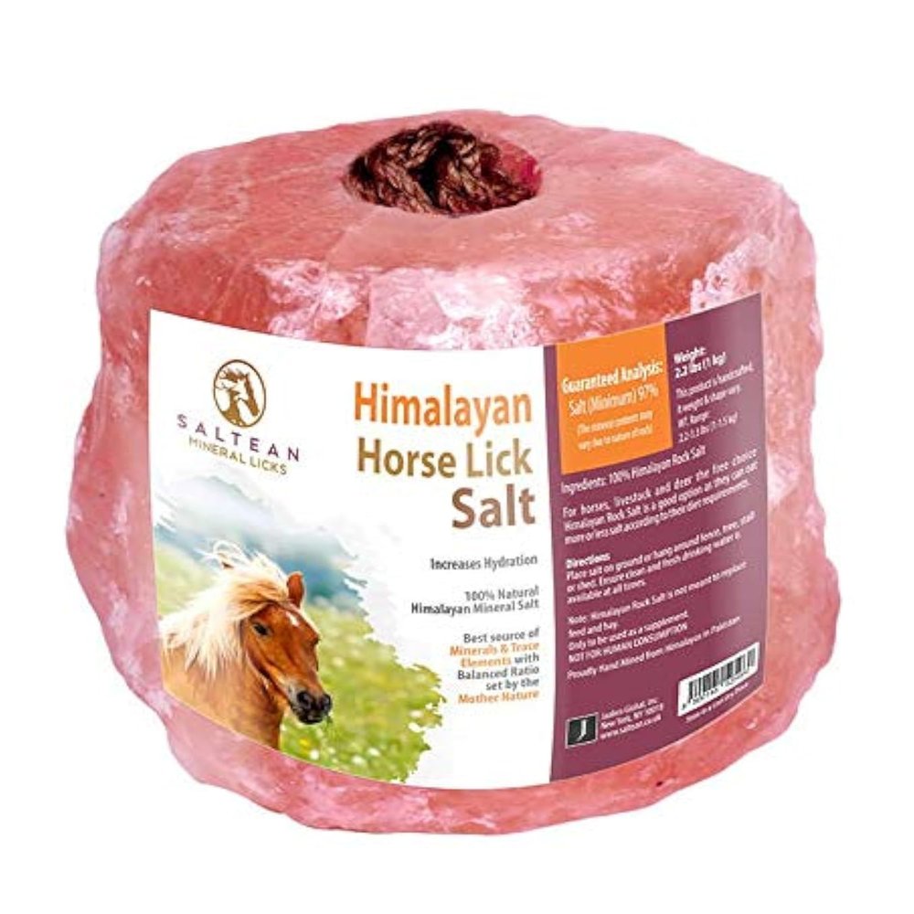SALTEAN Horses Lick Natural Pink Salt, Naturally Formed Salt with Strong Hanging Rope | Suitable for All Animals | 1 kg Salt Range Pakistan