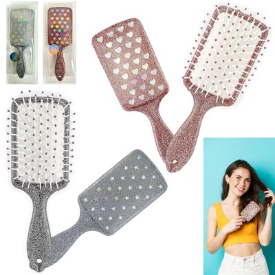 Glitter Paddle Hair Brushes for Detangling, Smoothing and Blow-Drying, 2-Pack