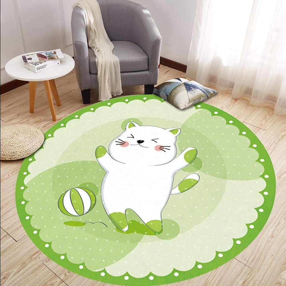 GUOCU Round Cartoon Animal Print Children's Play Rug, 140 cm