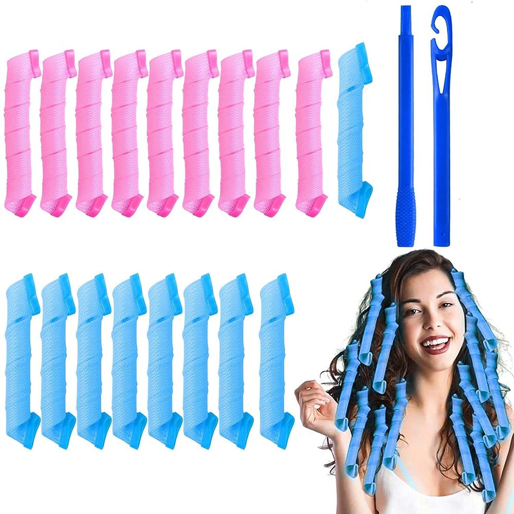 URAQT Spiral Hair Curlers for Large Curls, 18-Piece Pull-Through Set