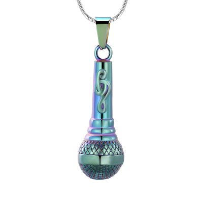 Microphone Cremation Jewelry for Ashes, Memorial Urn Necklace, Stainless Steel Keepsake Pendant for Music Lovers