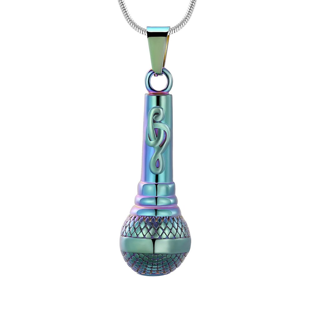 Microphone Cremation Jewelry for Ashes, Memorial Urn Necklace, Stainless Steel Keepsake Pendant for Music Lovers