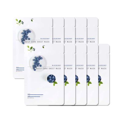 EUNYUL Daily Care Blueberry Facial Sheet Masks, 22 mL x 10, Vegan Korean Skincare