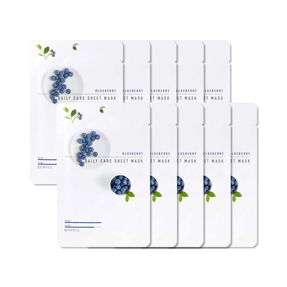 EUNYUL Daily Care Blueberry Facial Sheet Masks, 22 mL x 10, Vegan Korean Skincare