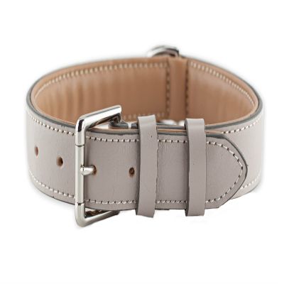 Brute Strength Leather Dog Collar, Light Gray, L, 46–53 cm