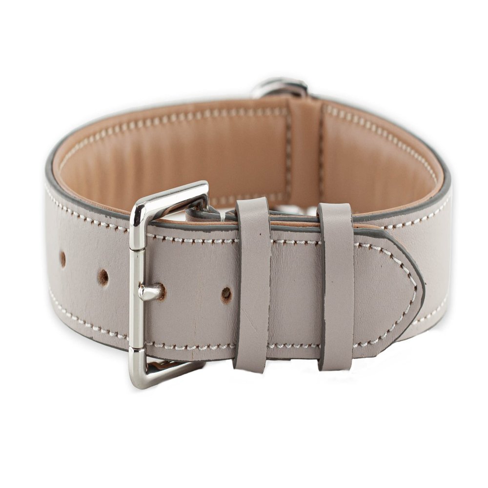 Brute Strength Leather Dog Collar, Light Gray, L, 46–53 cm