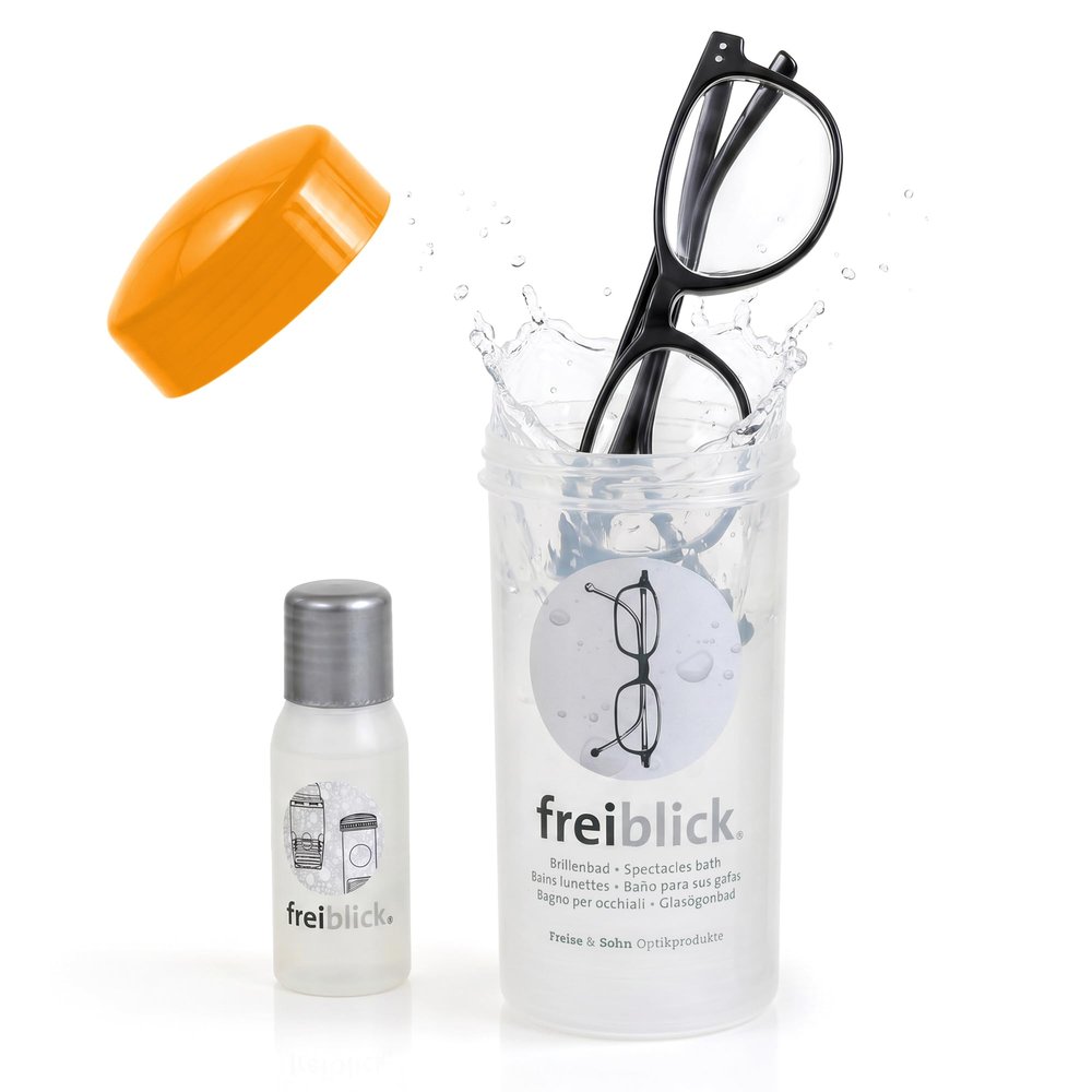 freiblick Eyeglass Cleaning Bath Set, Shake-to-Clean, Orange, Small
