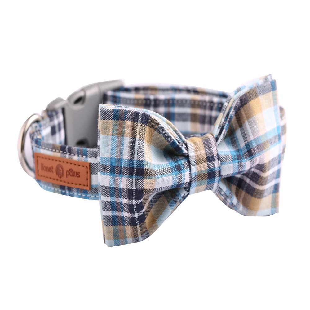 lionet paws Soft Cotton Bow Tie Dog Collar with Plastic Buckle, Adjustable for Small Dogs, 25–40 cm Neck