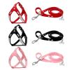 Leather Dog Harness and Leash Set with Rhinestones, Crystal Bone Pendant, Pink view 3