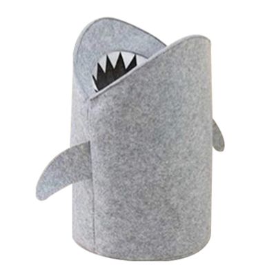 KIKOM Large Felt Storage Basket, Cartoon Shark, Gray, Foldable Laundry and Storage Basket for Baby Toys, Clothing and Pets, 13 x 21 in, Medium