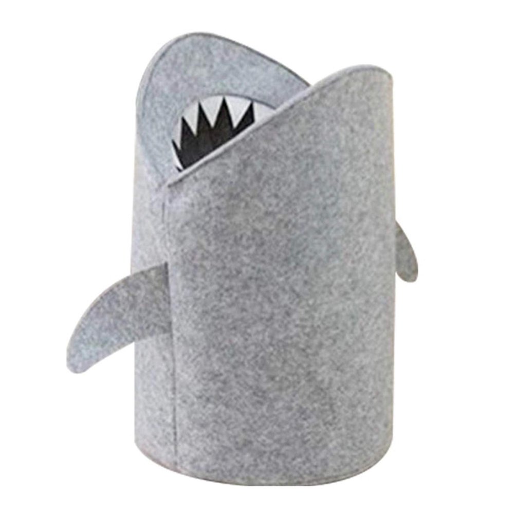 KIKOM Large Felt Storage Basket, Cartoon Shark, Gray, Foldable Laundry and Storage Basket for Baby Toys, Clothing and Pets, 13 x 21 in, Medium