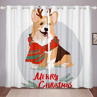 Tbrand Christmas Dog Pattern Curtains, Opaque, 175 x 140 cm