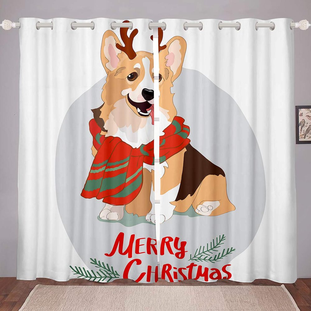 Tbrand Christmas Dog Pattern Curtains, Opaque, 175 x 140 cm