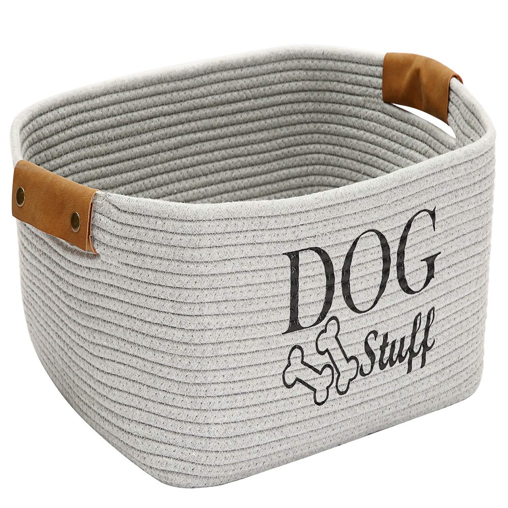 Morezi Cotton Rope Dog Toy Storage Basket with Handles, Gray