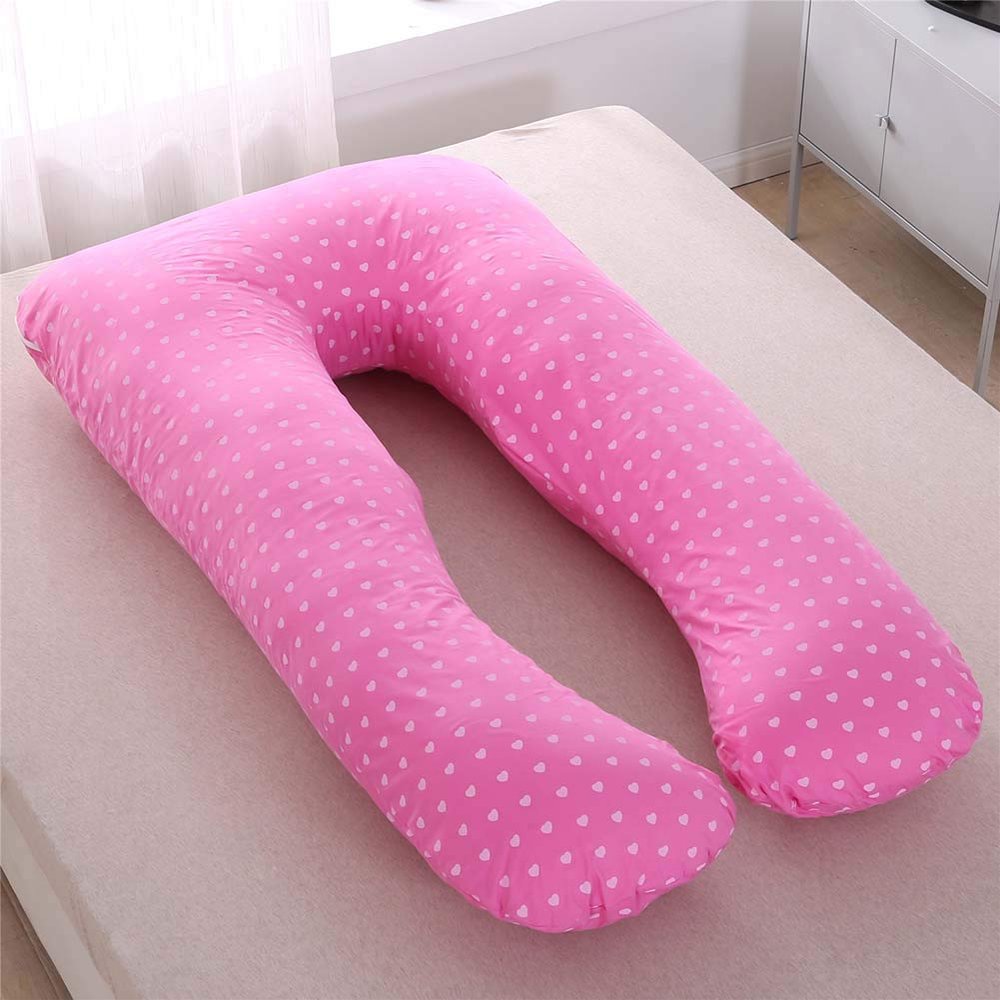 YOUCAI Pregnancy and Nursing Pillow, U-Shaped Full-Body Support, Removable Cotton Cover, Pink, 70 x 130 cm