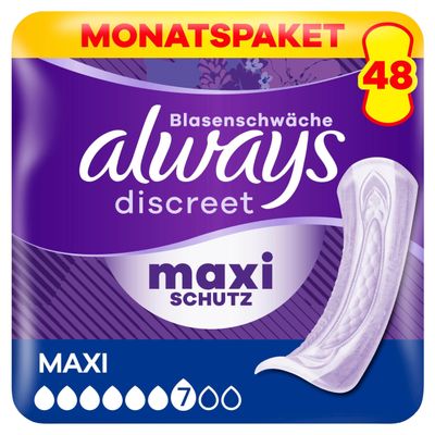 Always Discreet Maxi Incontinence Pads Monthly Pack, 48 Pads