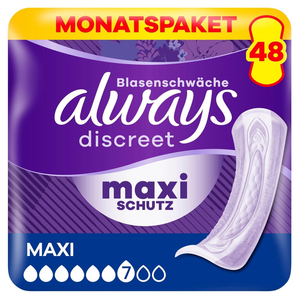 Always Discreet Maxi Incontinence Pads Monthly Pack, 48 Pads