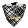 Adjustable Dog Bandana Collar, White/Black Scottish Plaid, Optional Name Embroidery view 1
