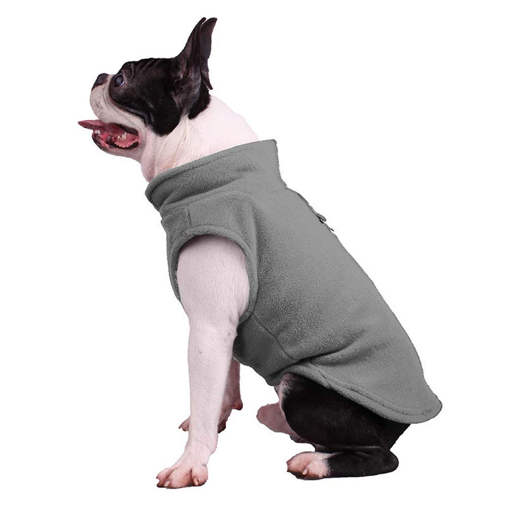 Dog Sweater / Sweatshirt, Soft Fleece Vest, Cold Weather Jacket with Leash Ring for Small and Medium Dogs (Size XL, Gray)