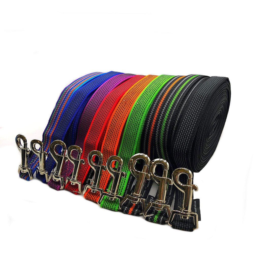 Rubberized Dog Training Leash, 2 m, 20 mm Wide, No Handle, Black/Neon Green