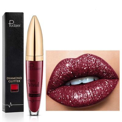 18-Color Diamond-Shine Long-Lasting Lip Gloss, 3D Shimmer Metallic Liquid Lip Color (04)