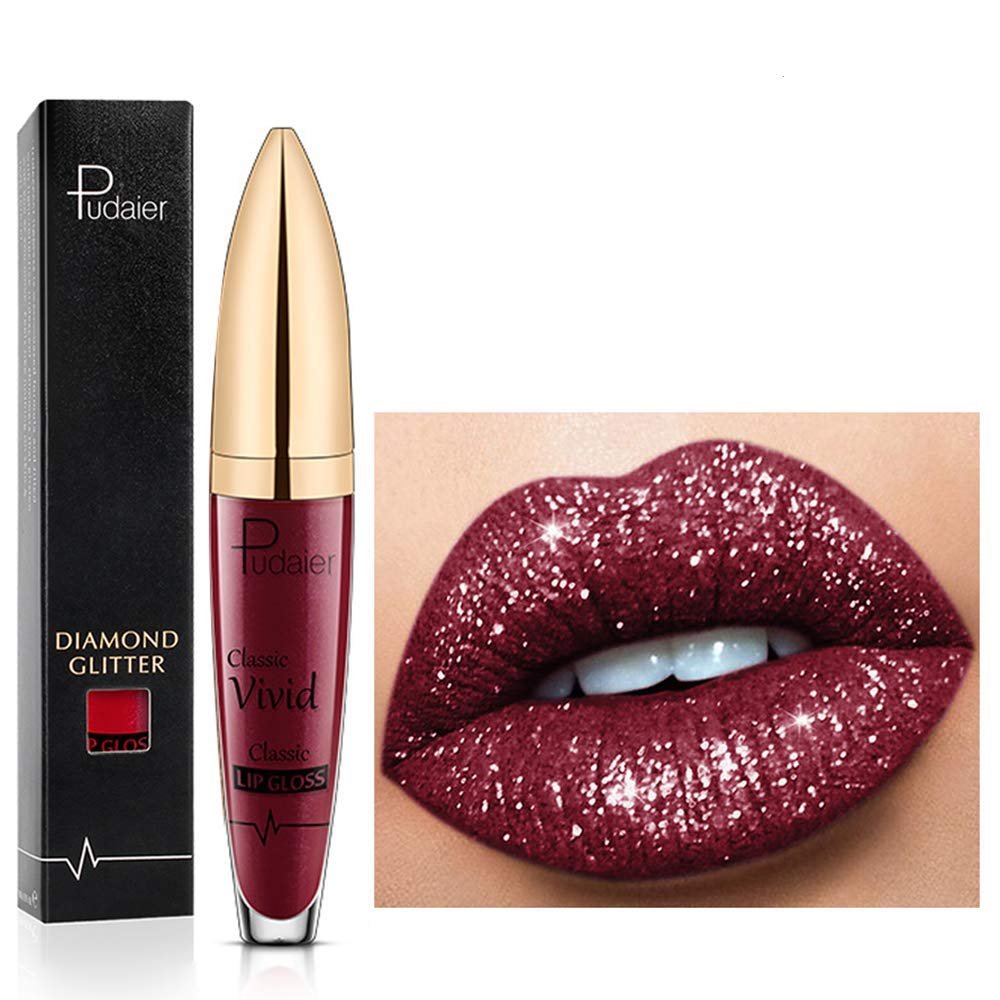 18-Color Diamond-Shine Long-Lasting Lip Gloss, 3D Shimmer Metallic Liquid Lip Color (04)