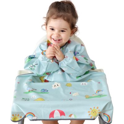 PewinGo Baby Bib with Sleeves, High Chair Cover, Waterproof & Machine Washable, Gray