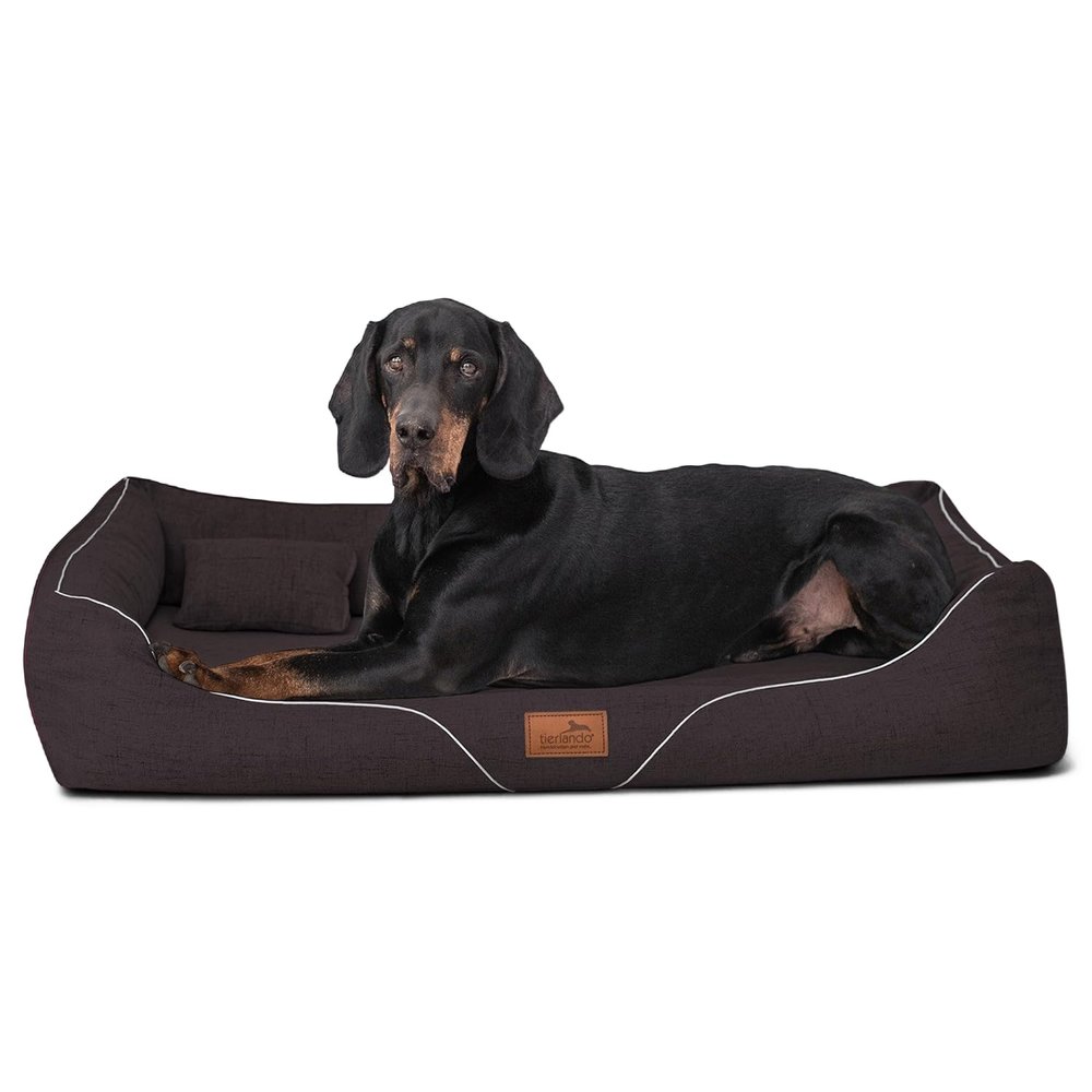 tierlando William Couture Orthopedic Dog Bed, Cozy Sofa with Washable Mélange Fabric Cover and Memory Foam Mattress, 110 x 85 cm, Brown