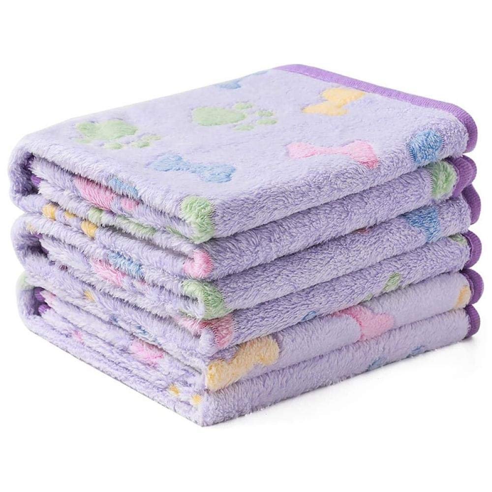 YITON Super Soft Fluffy Pet Blankets with Cute Bone Pattern, Flannel Throws for Dogs and Kittens, Purple, 3-Pack