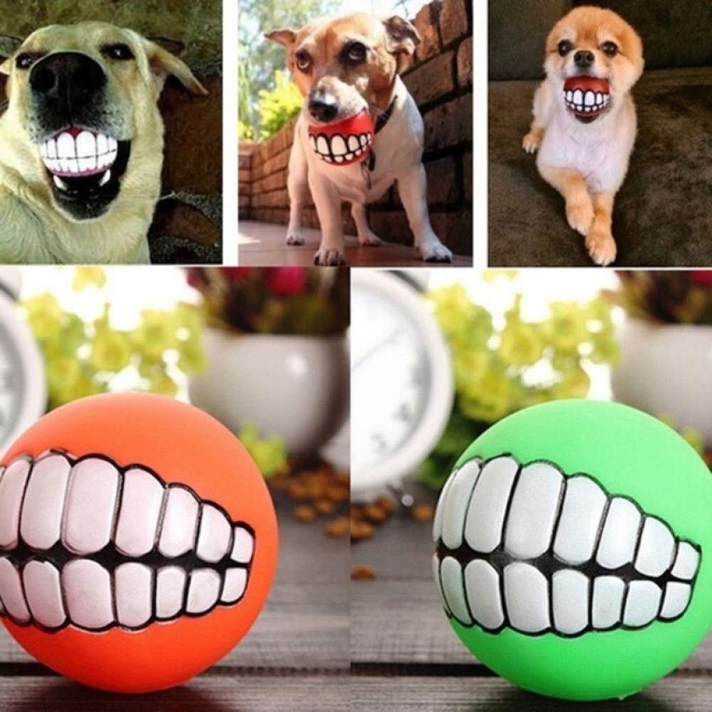 Lankater 1-Piece Squeaky Smile Ball Dog Toy, Tooth-Cleaning Chew Toy, Random Color