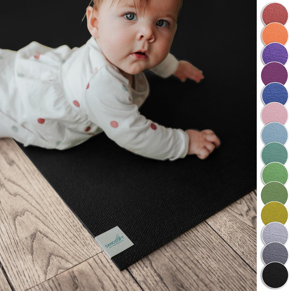 Sanosoft Baby Play Mat Made in Germany, OEKO-TEX Anti-Slip, 180 x 220 cm, Black