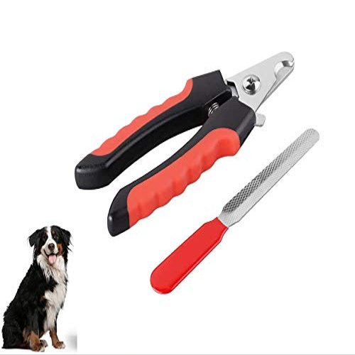 Dog and Cat Nail Clippers with Safety Guard and File, Red