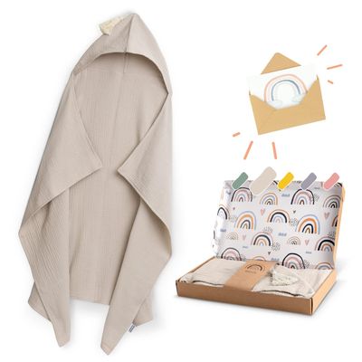 Ruberella Hooded Baby Towel, Beige, 75 x 100 cm, 100% Organic Cotton Muslin