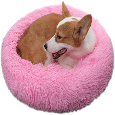 Round Plush Donut Dog & Cat Bed, Pink, 60 cm