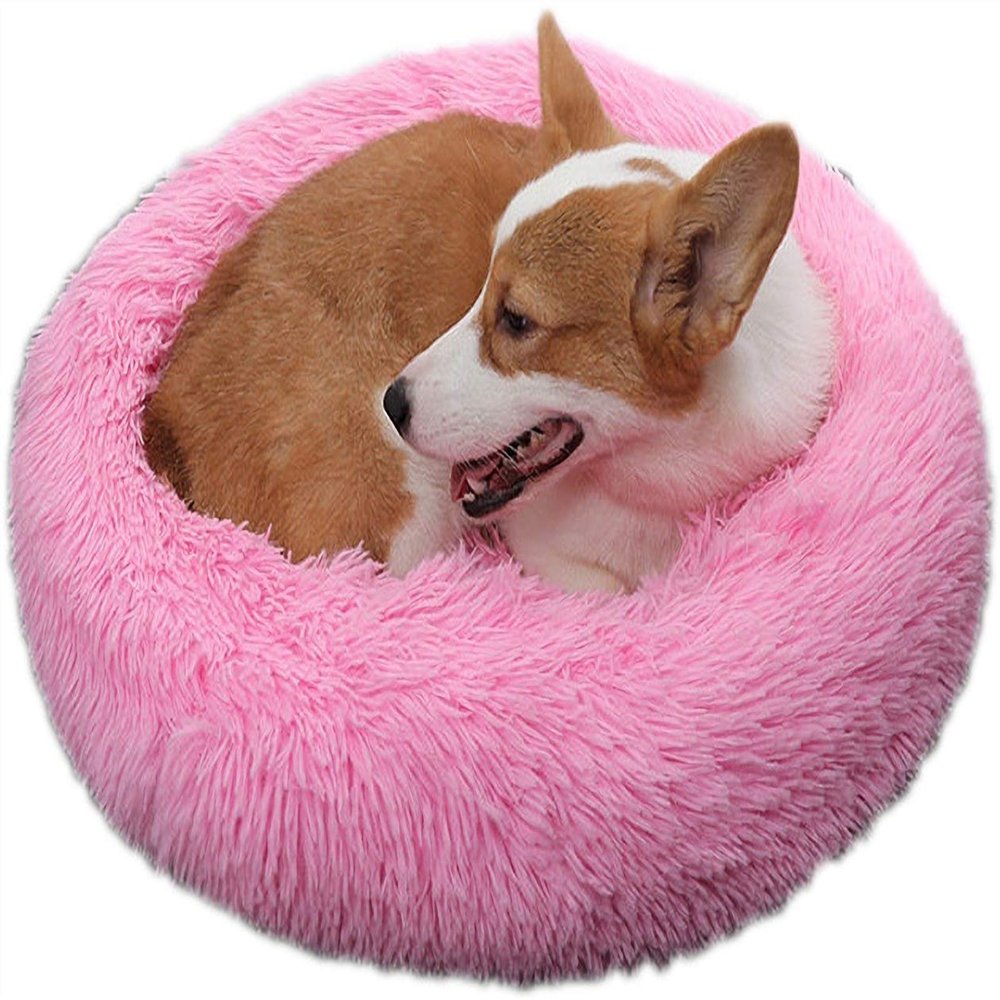 Round Plush Donut Dog & Cat Bed, Pink, 60 cm