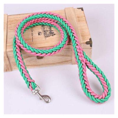 1.2 m Large Dog Hand-Braided Nylon Rope Leash with Iron Buckle, Green/Pink, Size M