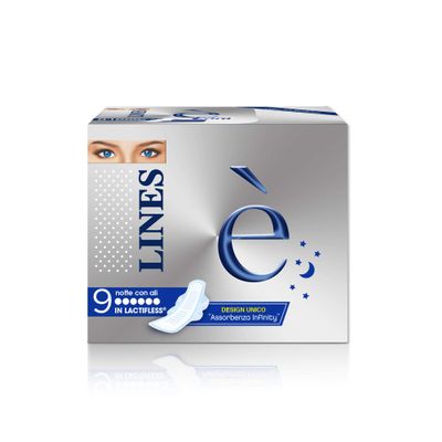 LINES Night Lactiflex Sanitary Pads, 9 Count