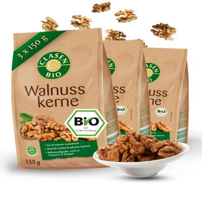 3x CLASEN BIO Walnut Kernels - 150 g