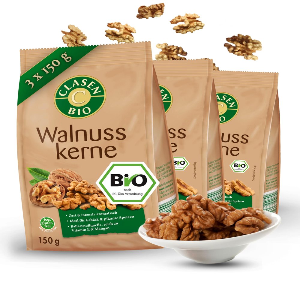 3x CLASEN BIO Walnut Kernels - 150 g