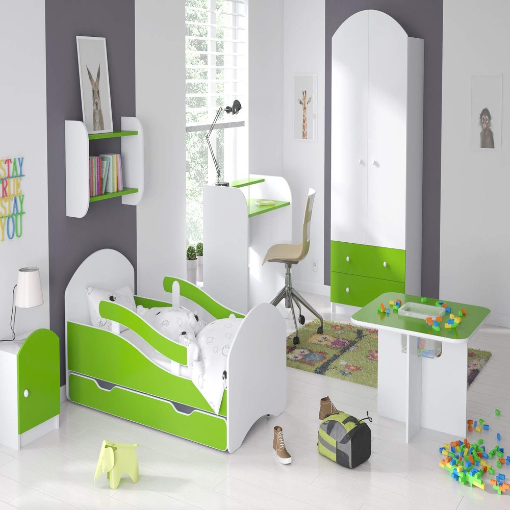 BDW Children's Bed/Youth Bed 140/160/180 with Drawer and Mattress (140 x 70 cm, Green)