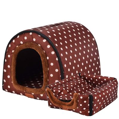 Portable 2-in-1 Pet House and Sofa, Coffee Dots, Size S