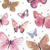 Ihr Cocktail Napkins, 20 Count, 3-Ply, "NATHALIE" Butterflies, Pink, 25 x 25 cm