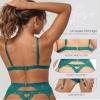 RSLOVE Women's Lingerie Set with Garter Belt, 3-Piece Lace Teddy Babydoll Bodysuit, Light Blue, Extra Large view 4