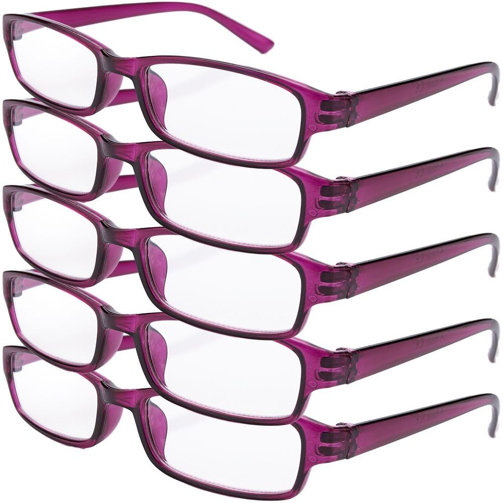 Slim The Reading Glasses Company Lightweight Comfortable Readers Value 5-Pack Designer Style for Men and Women with Case and Pouch, Purple, +2.00