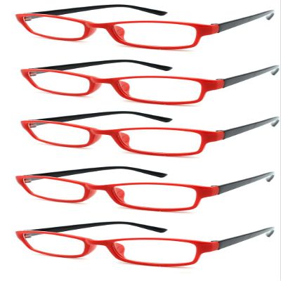 Slim The Reading Glasses Company Lightweight Comfortable Readers Value 5 Pack Designer Style Mens Womens With Case and Pouch Red Black +3.00