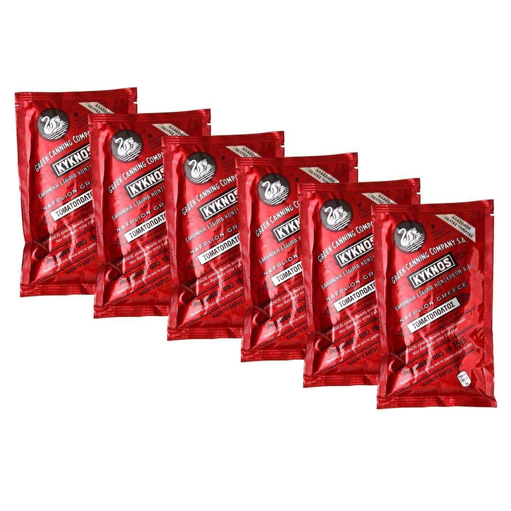 KYKNOS S.A. Greek Canning Tomato Paste – Double-Concentrated Tomato Paste from Greece, 28–30%, 6-Pack, 6 x 70 g Aluminum Pouches