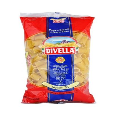 DIVELLA Durum Wheat Semolina Pasta Rigoloni No. 55, 500 g × 24