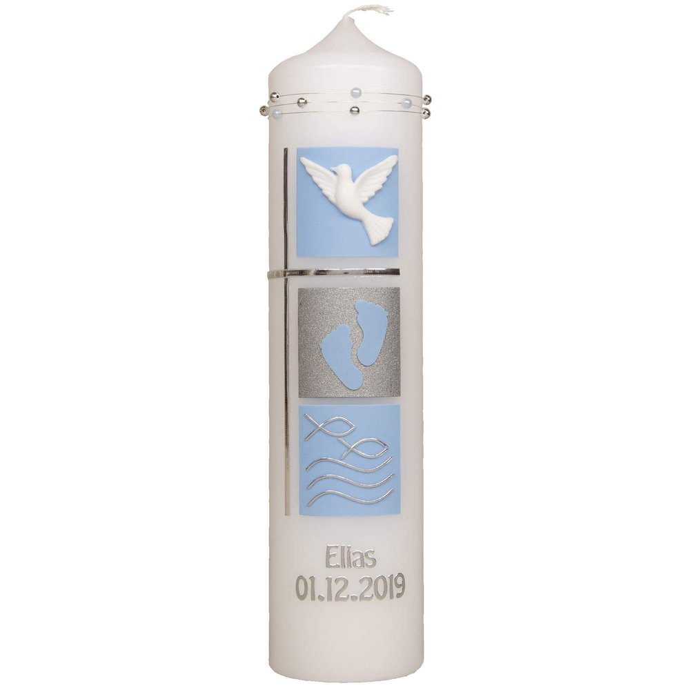 meinkerzenshop Baptism Candle Elias for Boy or Girl with Name and Date, Personalized and Handmade 16939