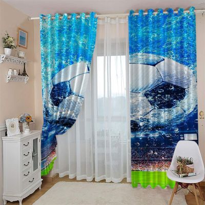 CLZLH 3D Soccer Blackout Curtains, 2-Piece Set, 132 × 214 cm