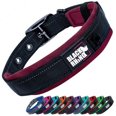 Black Rhino Comfort Collar, Super-Soft Neoprene-Padded Dog Collar, Durable, Adjustable, Reflective, Weather-Resistant, XL, Wine Red/Black